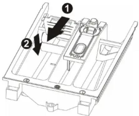 Technical diagram of a mechanical component with numbered parts and directional arrows indicating assembly or movement.