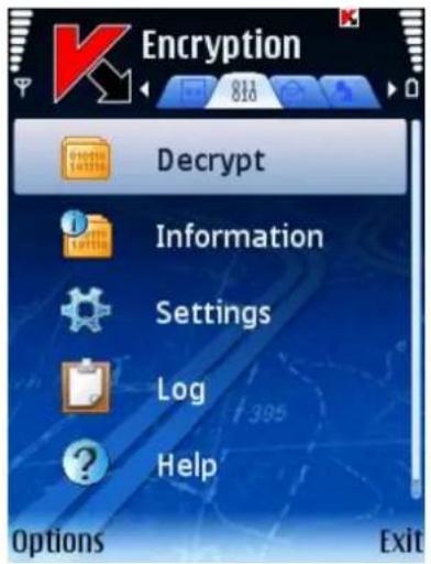 Encryption Decrypt Information Settings Log Help Options Exit