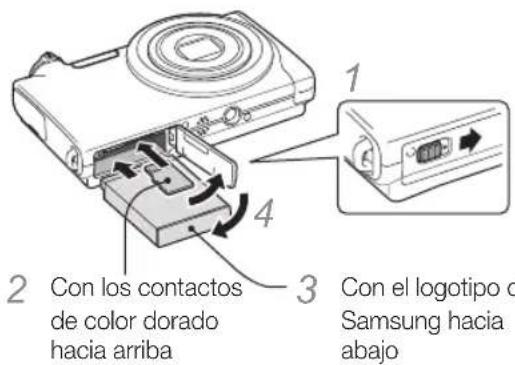 1 2 Con los contactos de color dorado hacia arriba 3 Con el logotipo o Samsung hacia abajo 4