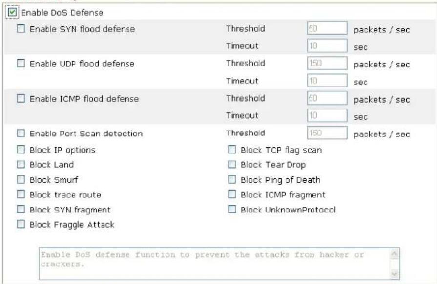 Draytek Vigor2950 - DoS defense Setup - 1