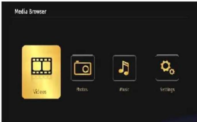 Media Browser Videos Photos Music Settings