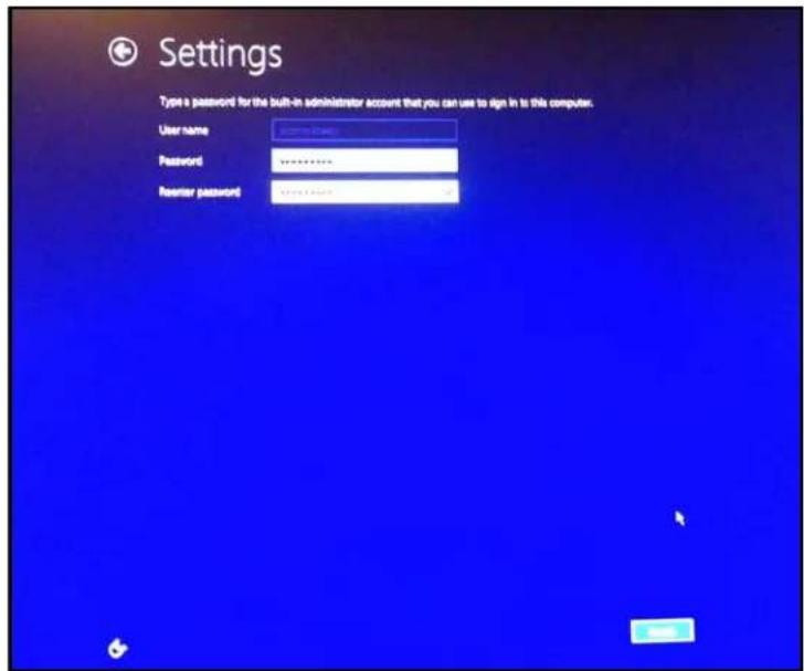 Settings Type a password for the built-in administrator account that you can use to sign in to this computer. Username Password Registrar password