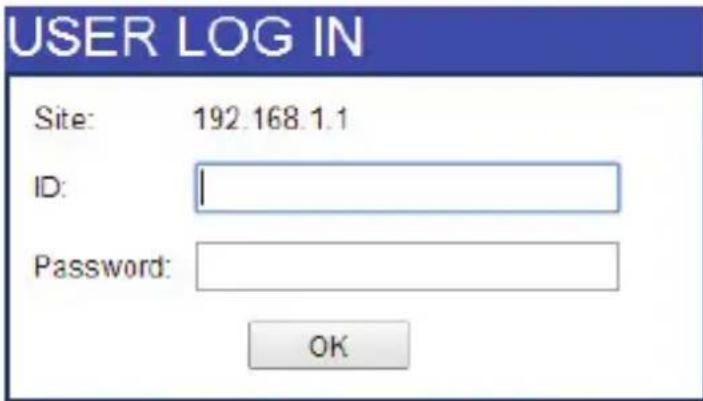 USER LOG IN Site: 192.168.1.1 ID: Password: OK