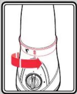 Diagram showing a foot with a red arrow indicating clockwise motion, labeled with 'R' and 'B'