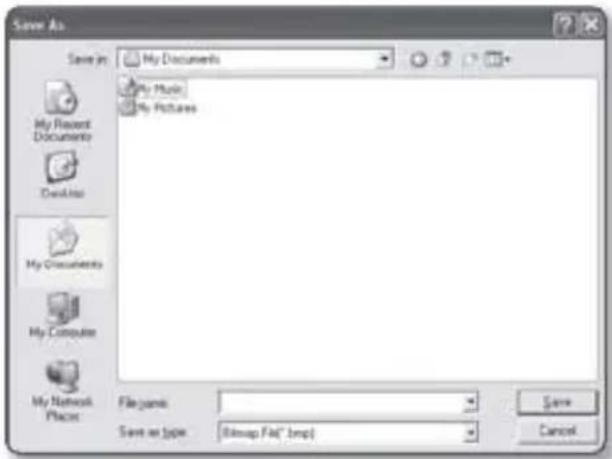 Save As Save in: My Documents My Music My Pictures My Recent Documents Desktops My Documents My Computer My Network Places File name: Save as type: Bitmap File (*.bmp) Save Cancel