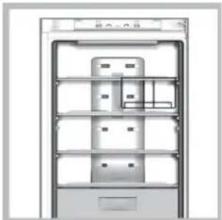 Front view of a refrigerator with multiple shelves and doors (no visible text or symbols).