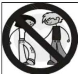 Prohibition sign with two figures crossed out, one crossed out by a diagonal line