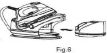 Line drawing of a steam iron and its clamped device (no text or symbols)