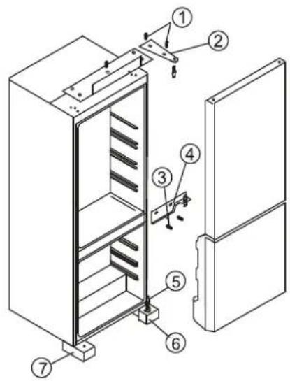 Technical diagram of an refrigerator with numbered components for identification