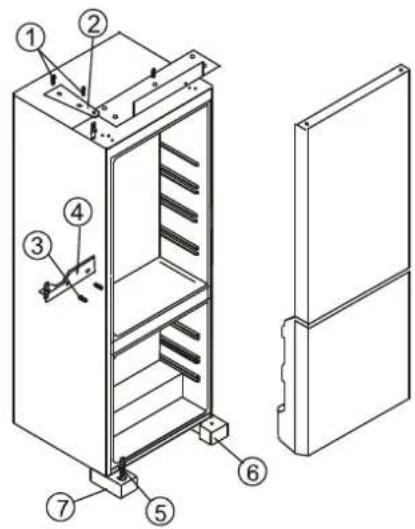 Technical diagram of an refrigerator with numbered components for identification and assembly reference.