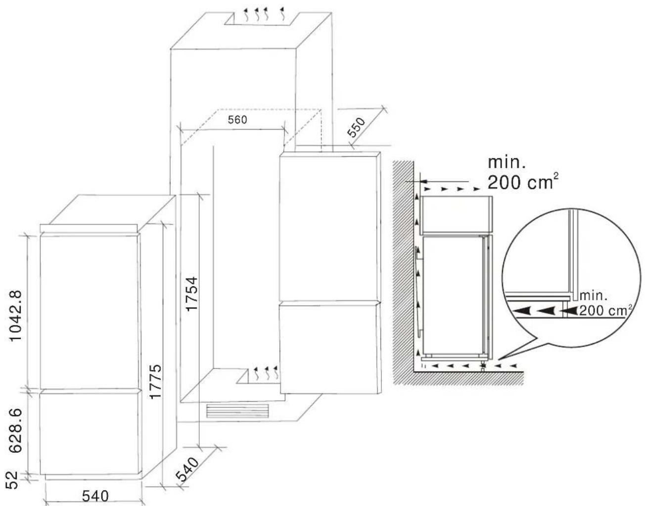 1042.8 628.6 52 540 1775 1754 540 560 550 min. 200 cm² min. 200 cm²