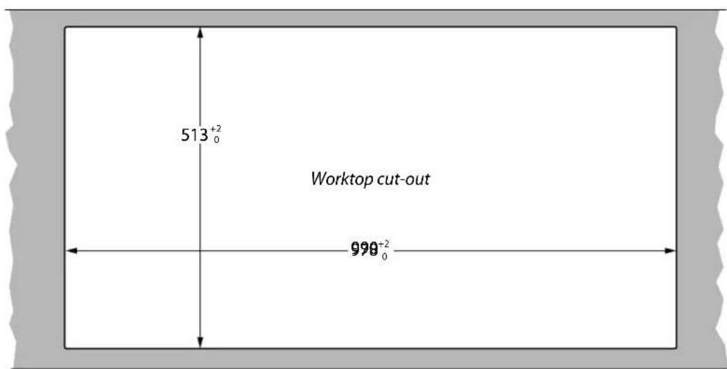 513⁺²₀ Worktop cut-out 998⁺²₀