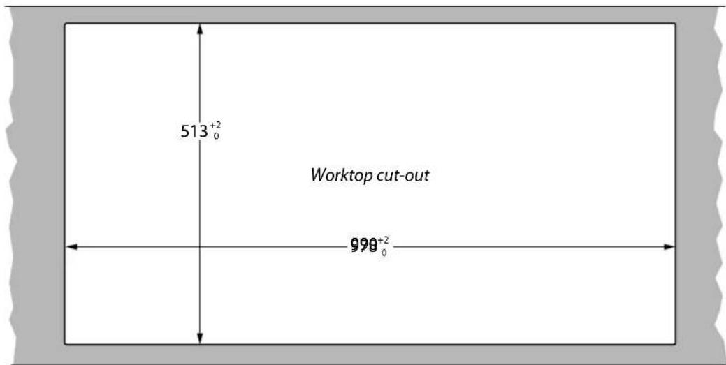 513⁺²₀ Worktop cut-out 998⁺²₀
