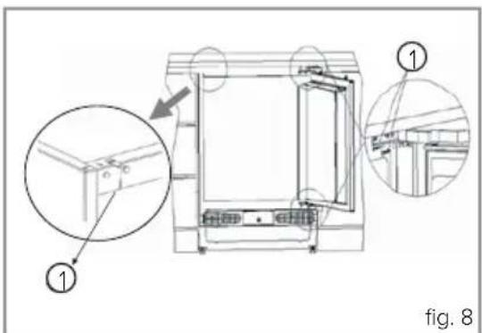 Technical diagram showing a door frame assembly with labeled components and detail views