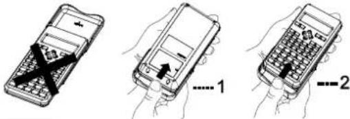 Diagram showing three steps of a mobile phone operation: adding keys, opening the main panel, and inserting a keypad.