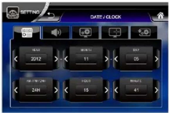 SETTING DATE / CLOCK YEAR 2012 MONTH 11 DAY 05 24H 24H FOUR 15 MINUTE 41
