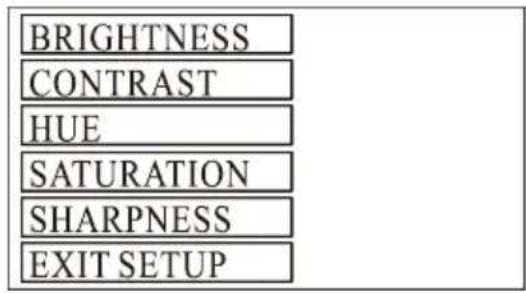 BRIGHTNESS CONTRAST HUE SATURATION SHARPNESS EXIT SETUP