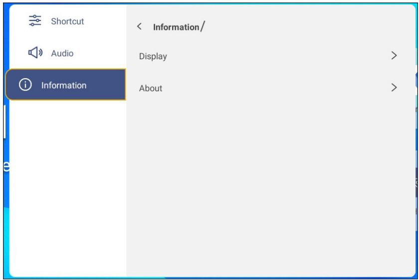 Shortcut Audio Information < Information/ Display About