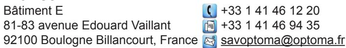 Bâtiment E 81-83 avenue Edouard Vaillant 92100 Boulogne Billancourt, France +33 1 41 46 12 20 +33 1 41 46 94 35 savoptoma@optoma.fr