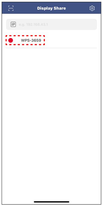 Display Share IP e.g. 192.168.43.1 WPS-3659