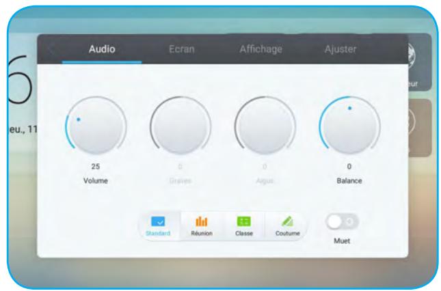 Audio Ecran Affichage Ajuster 25 Volume 0 Graves 0 Argus 0 Balance Standard Runion Classe Coutume Muet