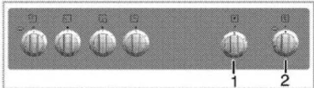 Control panel with labeled buttons and numeric indicators 1 and 2