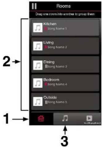 Rooms Drag one room into another to group them Kitchen Song Name 1 Living Song Name 2 Dining Song Name 3 Bedroom Song Name 4 Outside Song Name 5 1 2 3