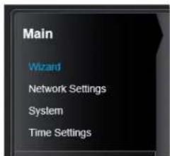 Main Wizard Network Settings System Time Settings