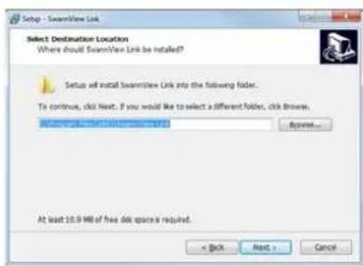 Setup - SwapView Link Select Destination Location Where should SwapView Link be installed? Setup will install SwapView Link into the following folder. To continue, click Next. If you would like to select a different folder, click Browse... At least 10.9 MB of free disk space is required.