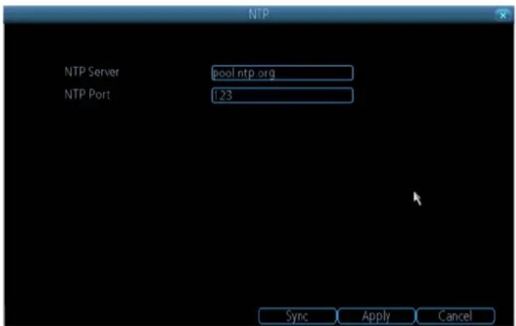 NTP NTP Server pool ntp.org NTP Port 123 Sync Apply Cancel