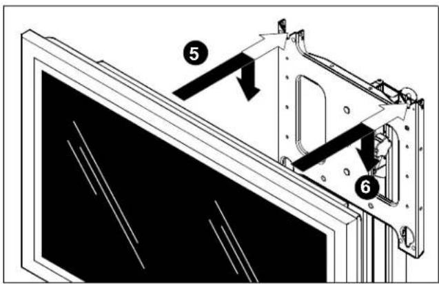 Technical diagram showing mechanical assembly with numbered components and directional arrows indicating motion or force