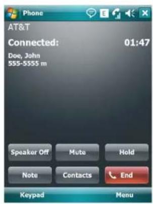 Phone AT&T Connected: 01:47 Doe, John 555-5555 m Speaker Off Mute Hold Note Contacts End Keypad Menu