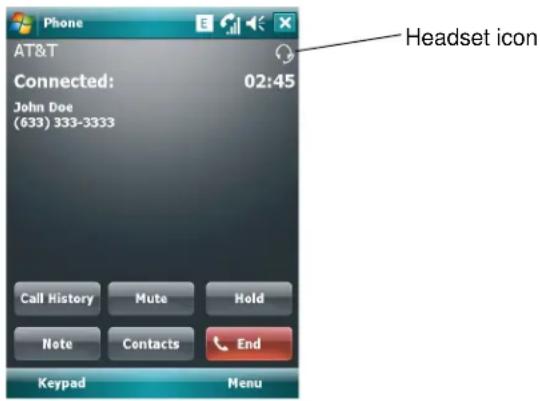 Phone AT&T Connected: 02:45 John Doe (633) 333-3333 Headset icon Call History Mute Hold Note Contacts End Keypad Menu
