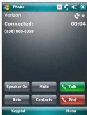 Phone Verizon Connected: (630) 800-0359 Speaker On Mute Talk Note Contacts End Keypad Menu