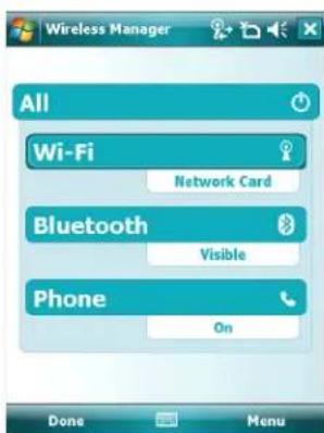 Wireless Manager All Wi-Fi Network Card Bluetooth Visible Phone On Done Menu