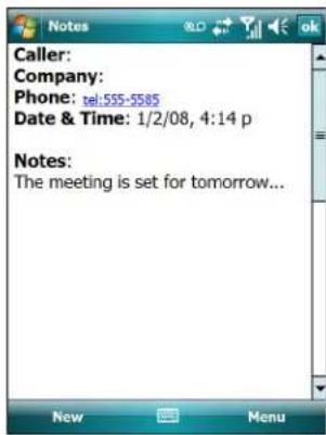 Caller: Company: Phone: tel:555-5585 Date & Time: 1/2/08, 4:14 p Notes: The meeting is set for tomorrow...