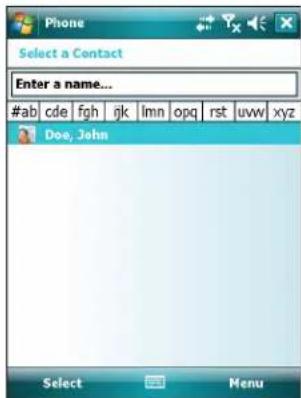 Phone Select a Contact Enter a name... #ab cde fgh ijk lmn opq rst uww xyz Dee, John Select Menu
