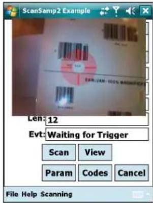 ScanSamp2 Example Len: 12 Evt: Waiting for Trigger Scan View Param Codes Cancel File Help Scanning