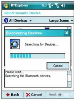 BTExplorer Select Remote Device All Devices Large Icons Discovering Devices Searching for Devices... Cancel Please wait... Searching for Bluetooth devices.