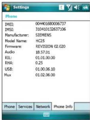 Phone IMEI: 004401680006737 IMSI: 310410132637106 Manufacturer: SIEMENS Model Name: HC25 Firmware: REVISION 02.020 Audio 18.57.01 RIL: 01.01.00.00 RHA: 0.25 USB: 01.00.06.10 Mux 01.02.06.00 Phone Services Network Phone Info