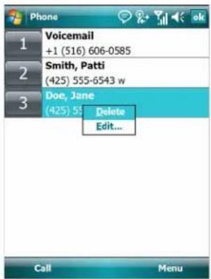 Phone Voicemail +1 (516) 606-0585 Smith, Patti (425) 555-6543 w Doe, Jane (425) 5: Delete Edit... Call Menu