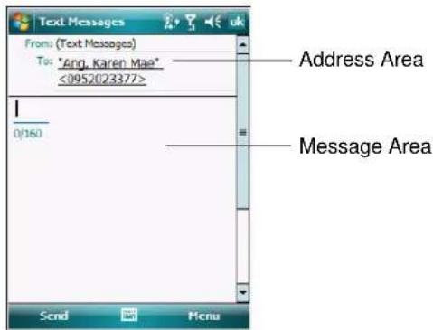 Text Messages From: (Text Messages) To: "Ang. Karen Mae" <0952023377> Address Area Message Area 0/160 Send Menu