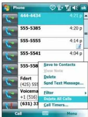 Phone 444-4434 4:21 p 555-5385 4:20 p 555-5555 4:14 p 555-5541 4:04 p 555-558 Save to Contacts Fdert View Note (425) 555 Delete Voicema Send Text Message... +1 (516) Filter (631) 33 Dejote All Calls Call Timers... Call Menu