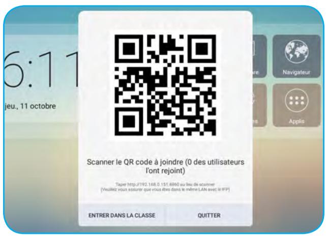 6:11 jeu., 11 octobre Scanner le QR code à joindre (0 des utilisateurs l'ont rejoint) Taper http://192.168.0.151.6860 eu lieu de scanner (Veuillez vous sédicate que vous êtes dans le même LAN avec le IFP) ENTRER DANS LA CLASSE QUITTER