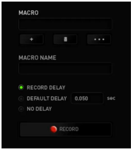MACRO + ... MACRO NAME RECORD DELAY DEFAULT DELAY 0.050 sec NO DELAY RECORD