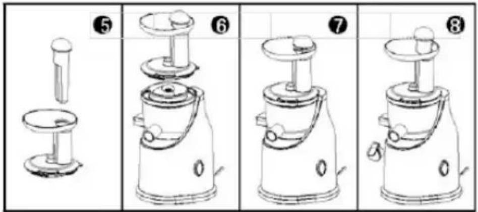 Technical diagram showing a hand pump mechanism with eight sequential steps labeled 5 to 8.