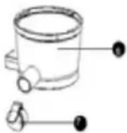 Diagram of a cylindrical container with labeled parts, showing internal components and numbered labels.