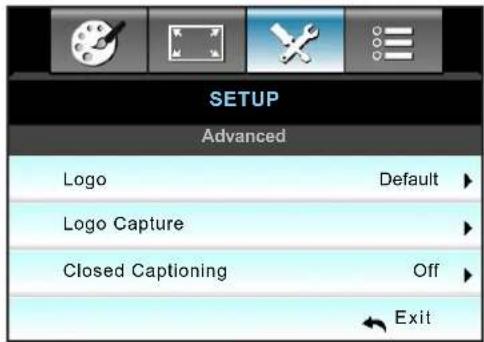 SETUP Advanced Logo Default ► Logo Capture ► Closed Captioning Off ► Exit