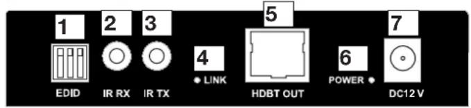 1 EDID 2 IR RX 3 IR TX 4 • LINK 5 HDBT OUT 6 POWER 7 DC12 V