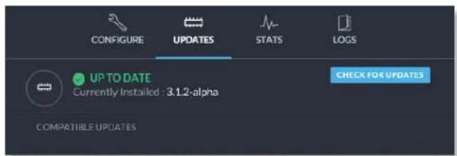 CONFIGURE UPDATES STATS LOGS UP TO DATE Currently Installed : 3.1.2-alpha CHECK FOR UPDATES COMPATIBLE UPDATES